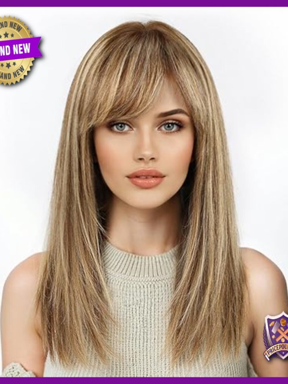 16 Inch Straight Human Hair Wig with Bangs, Lightweight Daily Wear
